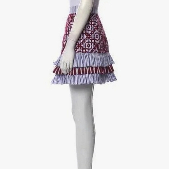 NEW Sandro Paris embroidered floral striped flounce ruffle mini skirt 1 XS - Picture 9 of 9